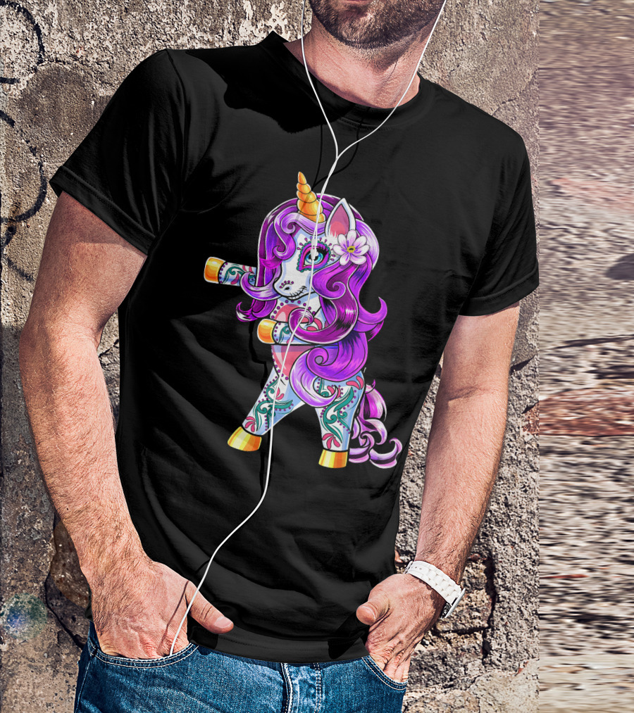Flossing Unicorn Day Of The Dead Sugar Skull Dance T-Shirt