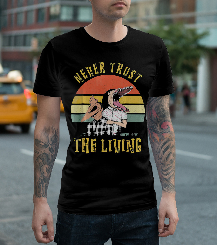 Never Trust the Living Retro Vintage Sun Beetlejuice Icons T-Shirt