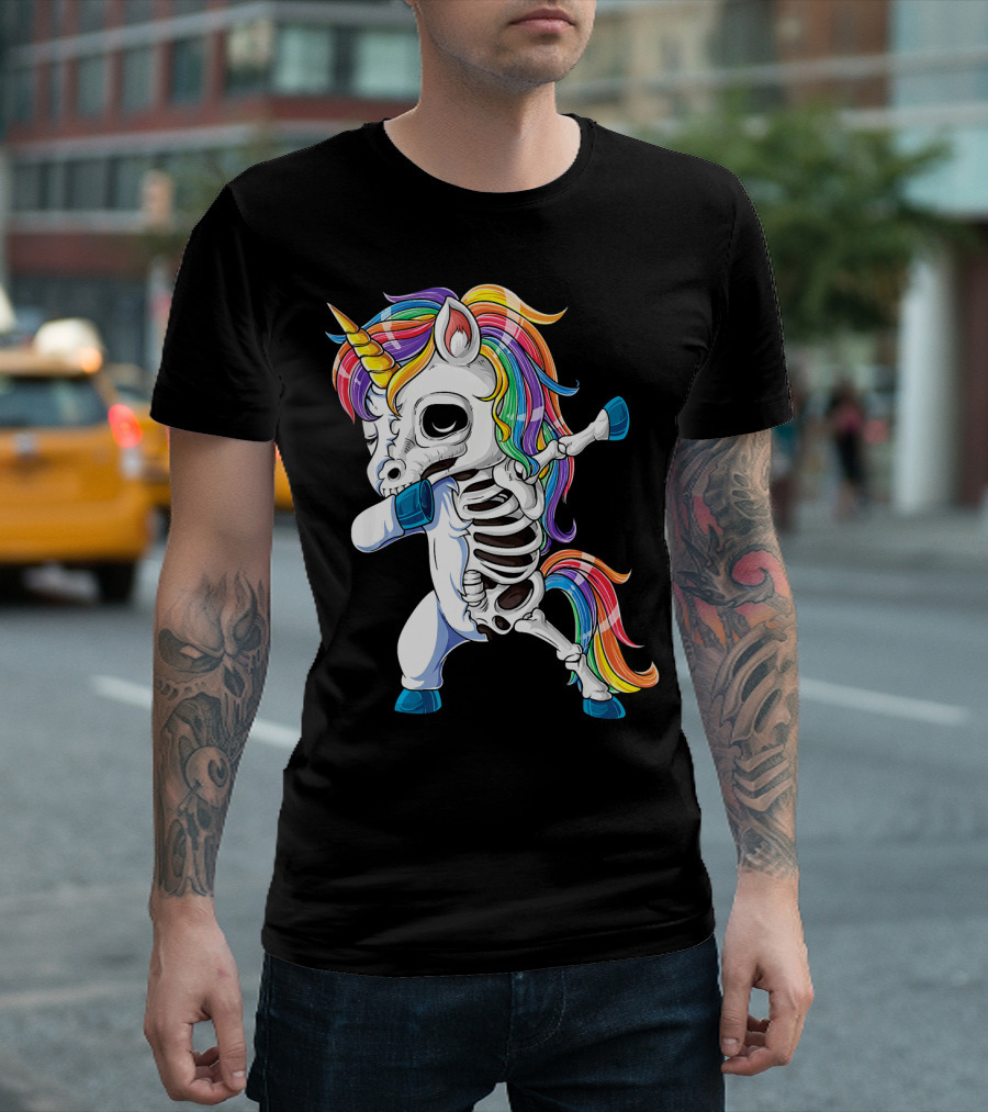 Dabbing Rainbow Skeleton Unicorn T-Shirt
