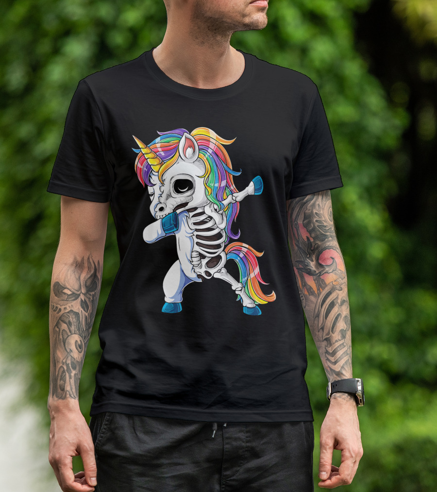 Dabbing Rainbow Skeleton Unicorn T-Shirt