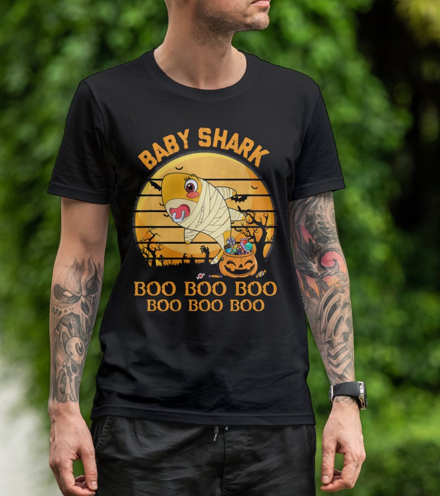 Baby Shark Boo Boo Boo Halloween Pumpkin Mummy T-Shirt