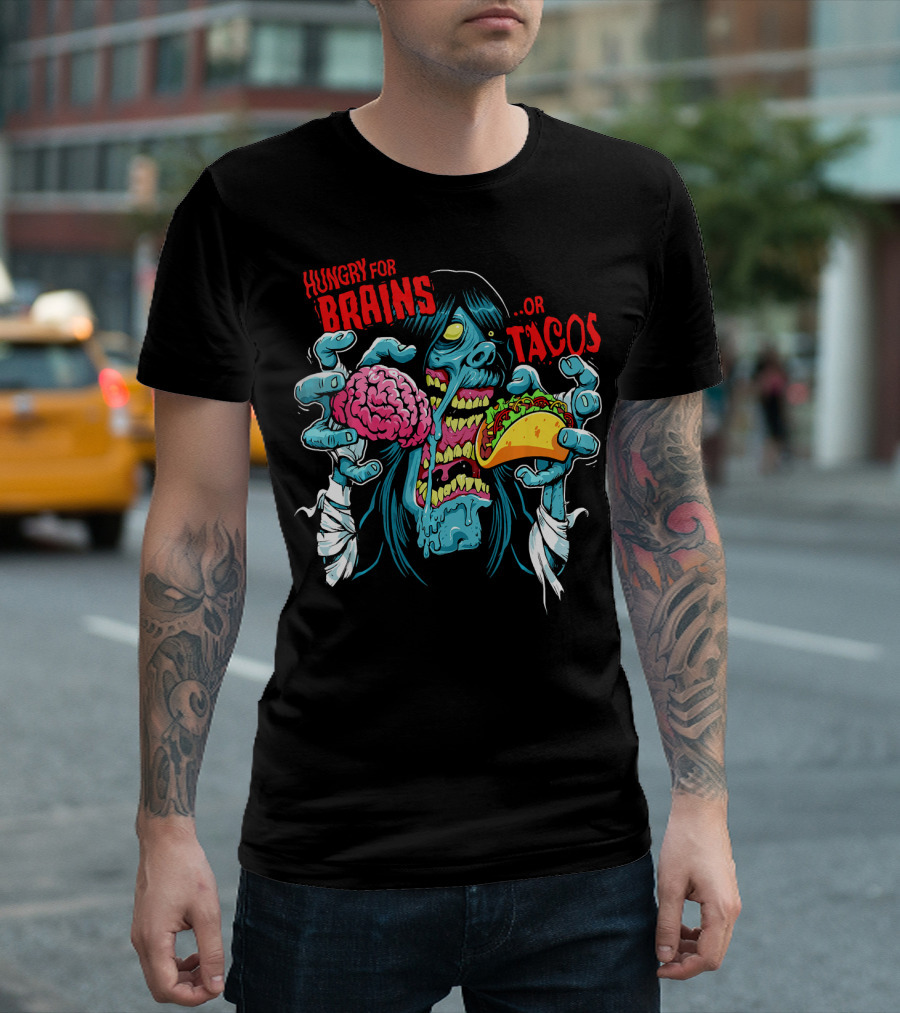 Hungry for Brains or Tacos Zombie Halloween Costume T-Shirt