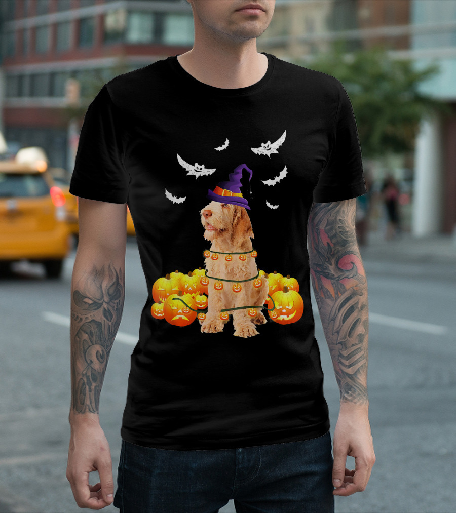 Spinone Italiano Dog Halloween Pumpkin Lights And Bats T-Shirt