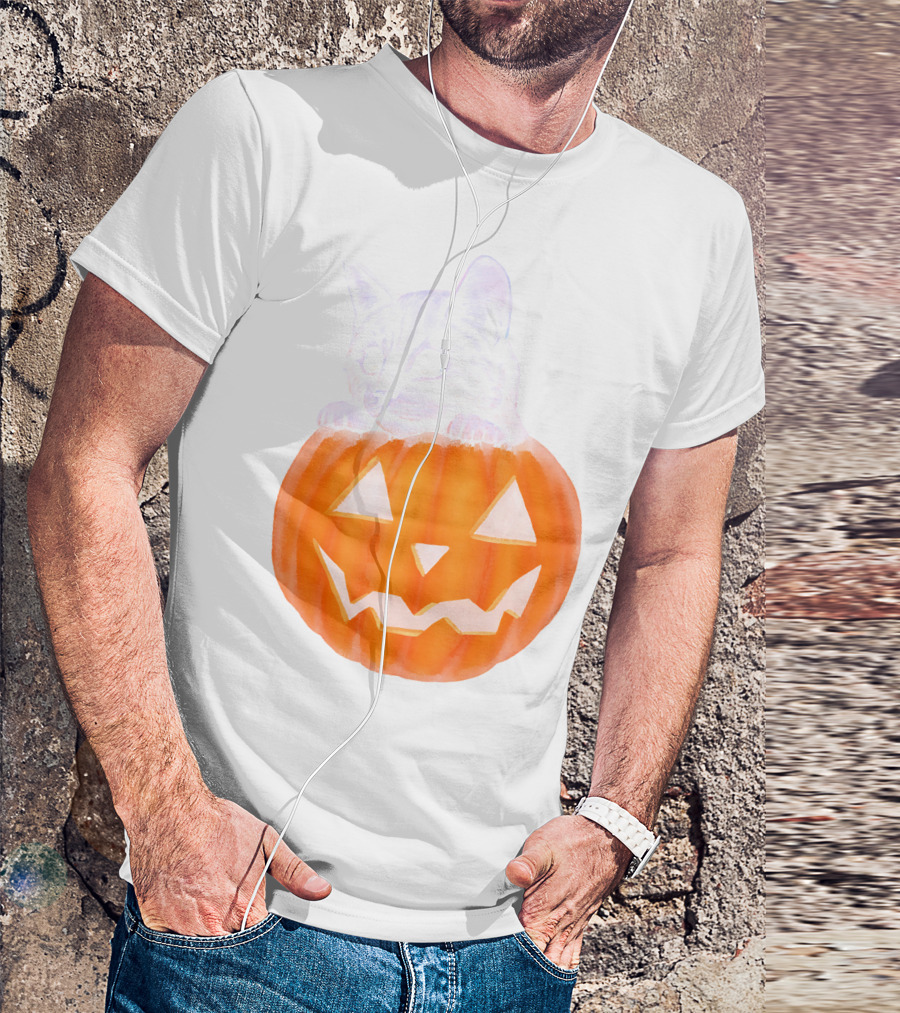Kitten Peeking From Jack-O'-Lantern Pumpkin Halloween T-Shirt