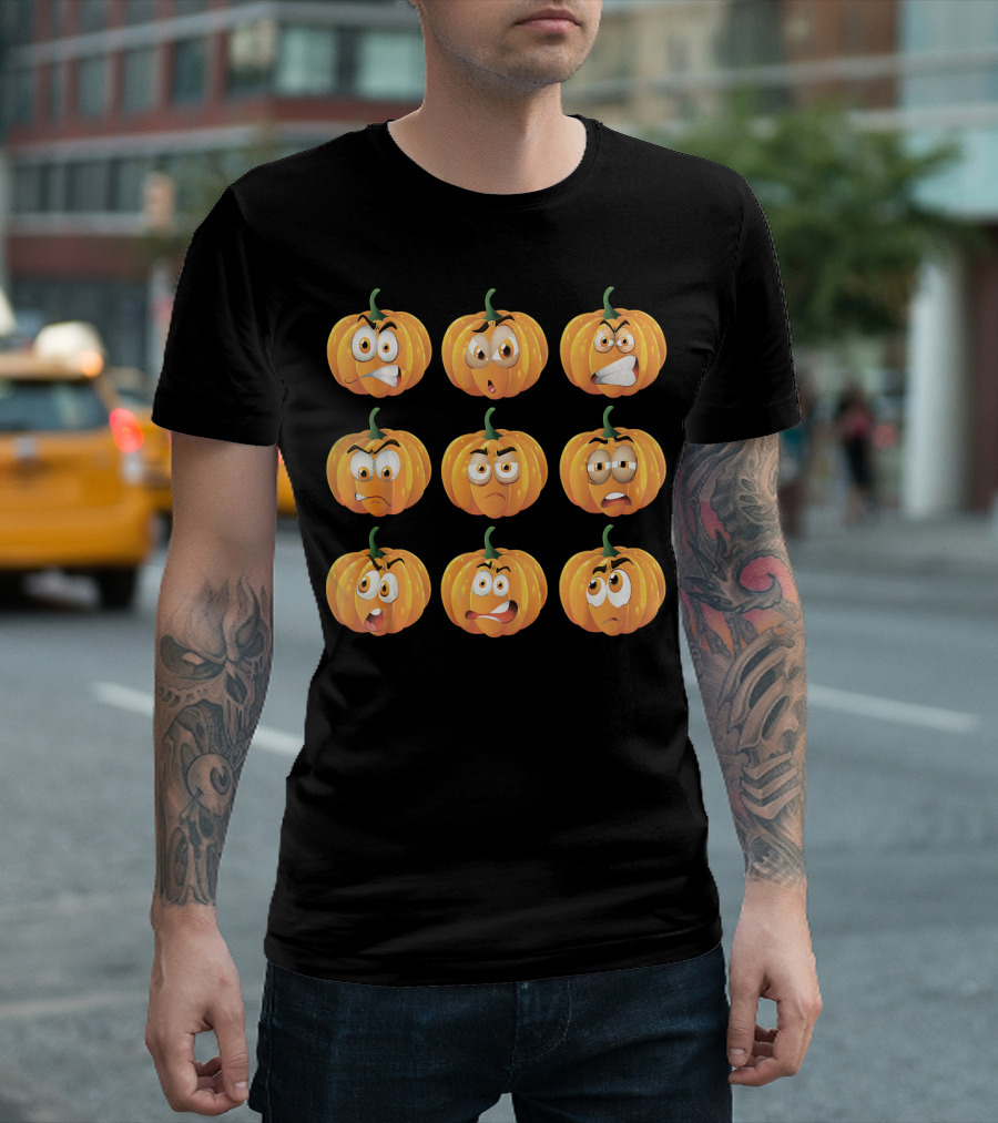 Pumpkin Emoji Faces Expressions Grid T-Shirt