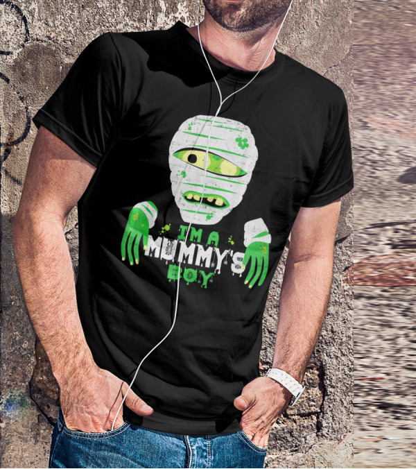 Creepy I'm A Mummy's Boy Green Cartoon Mummy Face And Hands T-Shirt