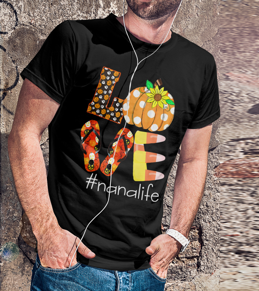 Nanalife Funny Love Pumpkin Flip Flops Halloween Candy Corn And Sunflower T-Shirt