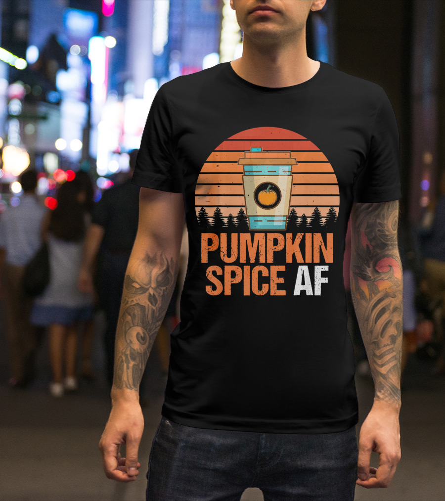 Pumpkin Spice AF Coffee Cup Sunset Forest T-Shirt