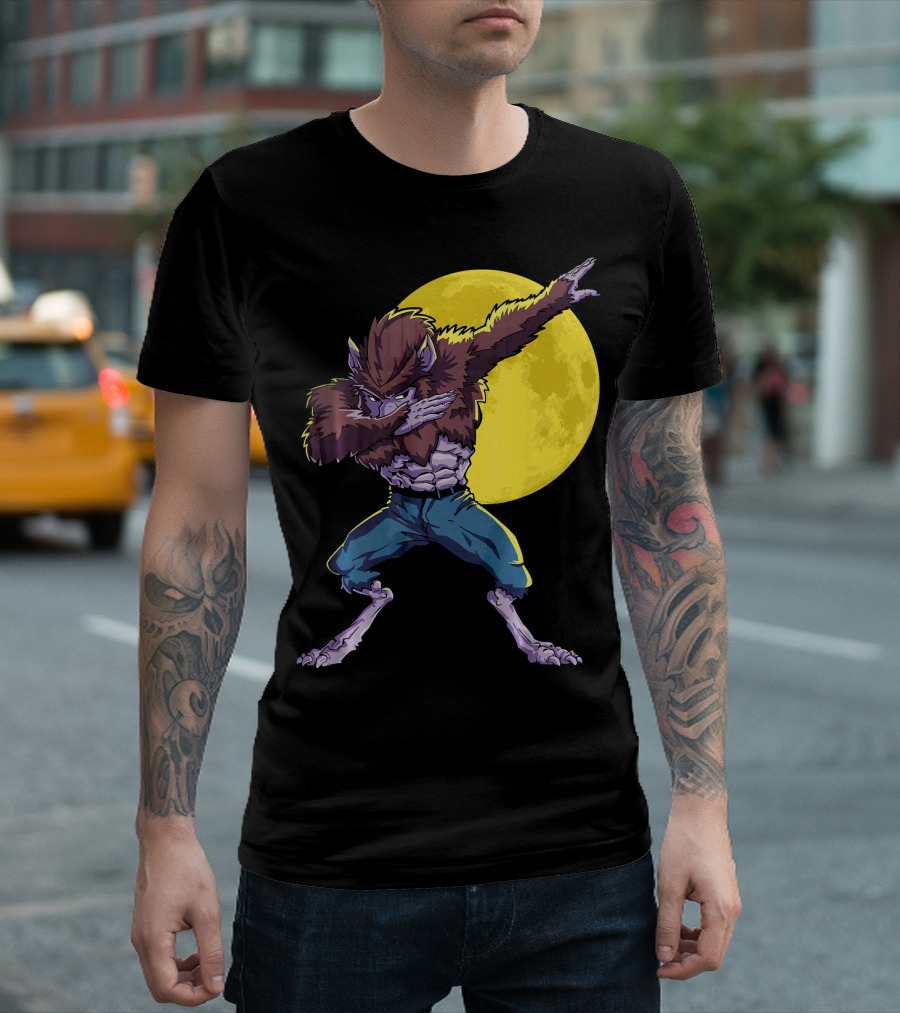 Werewolf Dabbing Halloween Funny Zombie Full Moon T-Shirt