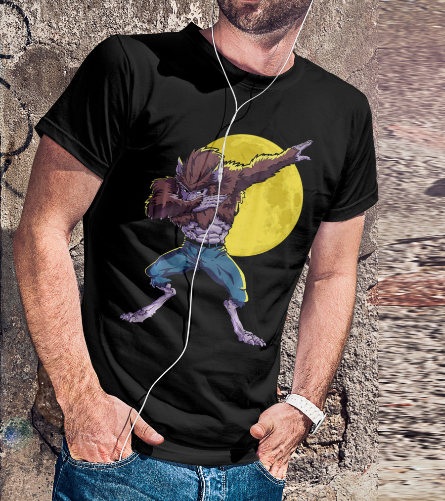 Werewolf Dabbing Halloween Funny Zombie Full Moon T-Shirt