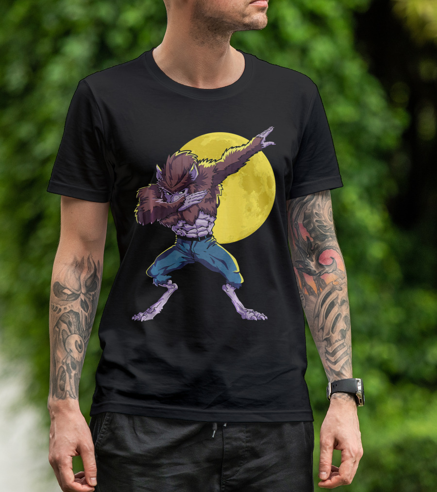 Werewolf Dabbing Halloween Funny Zombie Full Moon T-Shirt
