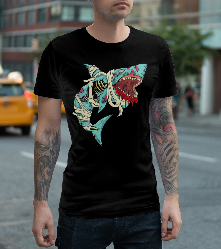 Shark Zombie Halloween Jawsome Zom Mummy Jaws T-Shirt
