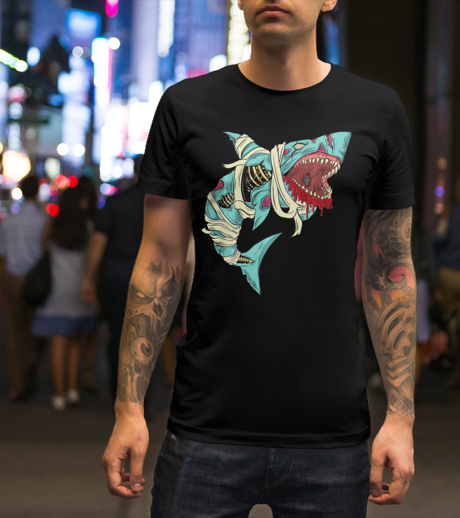 Shark Zombie Halloween Jawsome Zom Mummy Jaws T-Shirt
