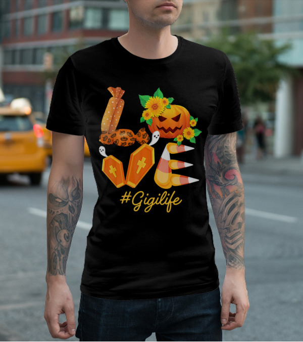 Love Gigi Life Halloween Pumpkin Sunflower Candy Corn Ghosts T-Shirt