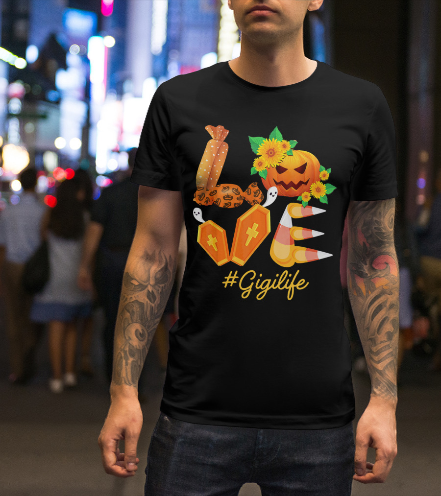 Love Gigi Life Halloween Pumpkin Sunflower Candy Corn Ghosts T-Shirt