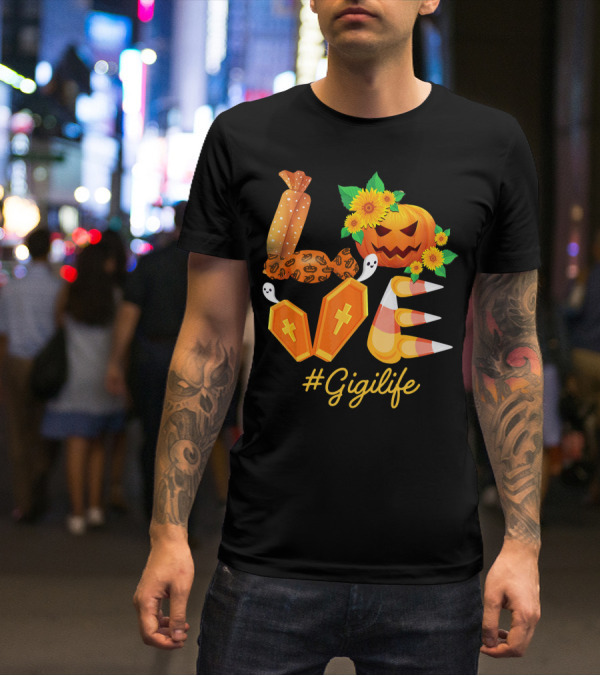 Love Gigi Life Halloween Pumpkin Sunflower Candy Corn Ghosts T-Shirt