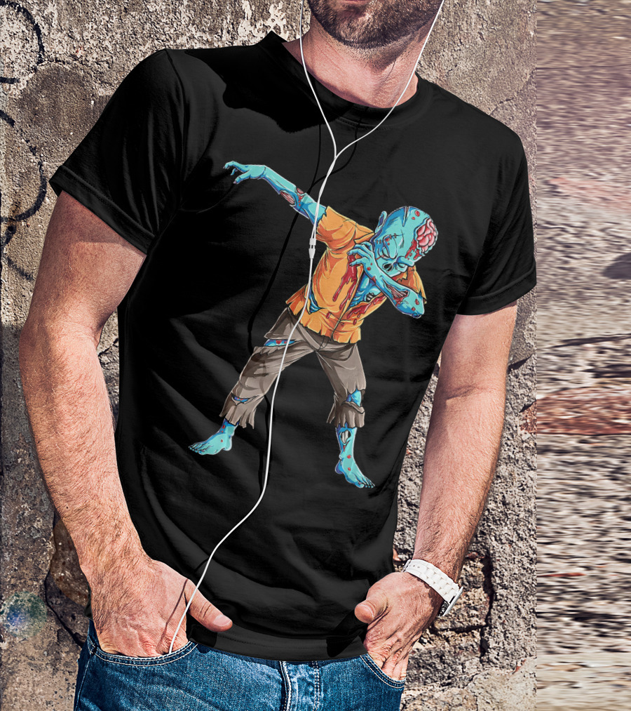 Dabbing Zombie With Orange Shirt And Blue Skin T-Shirt