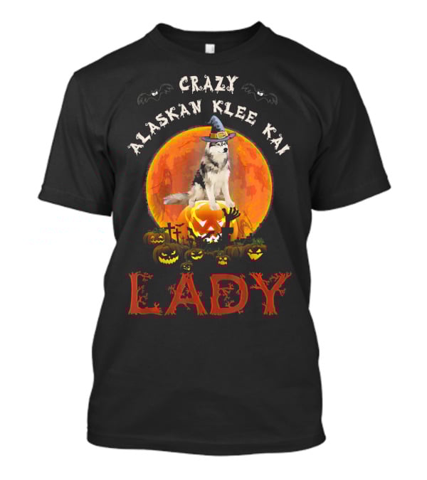 Crazy Alaskan Klee Kai Lady Halloween Moon Pumpkin Graveyard T-Shirt