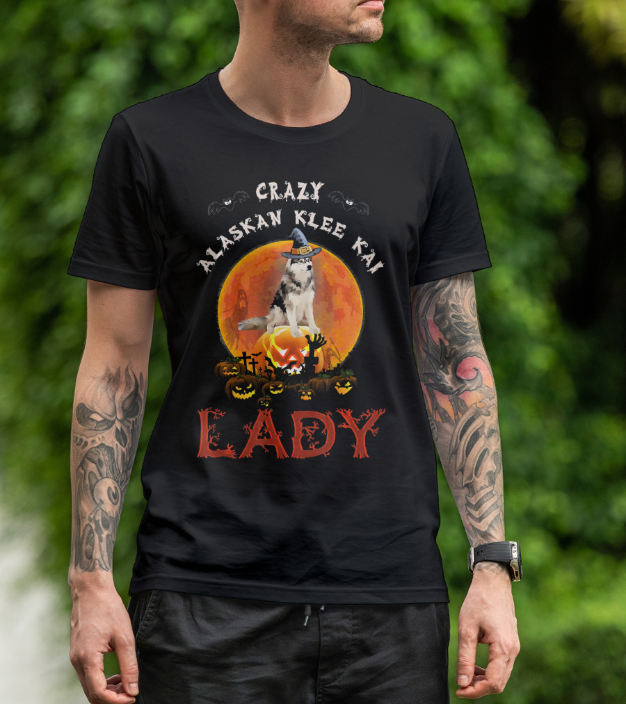 Crazy Alaskan Klee Kai Lady Halloween Moon Pumpkin Graveyard T-Shirt