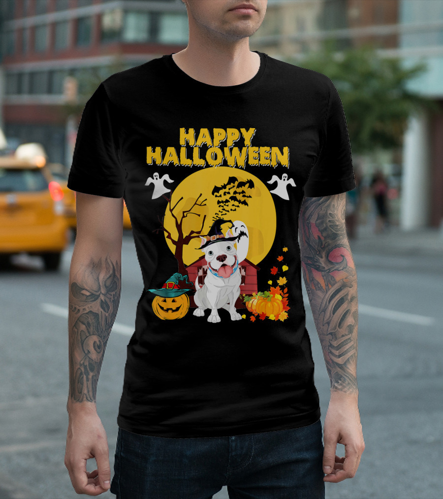 Happy Halloween Pumpkin Pitbull Dog Ghosts and Spooky Night T-Shirt