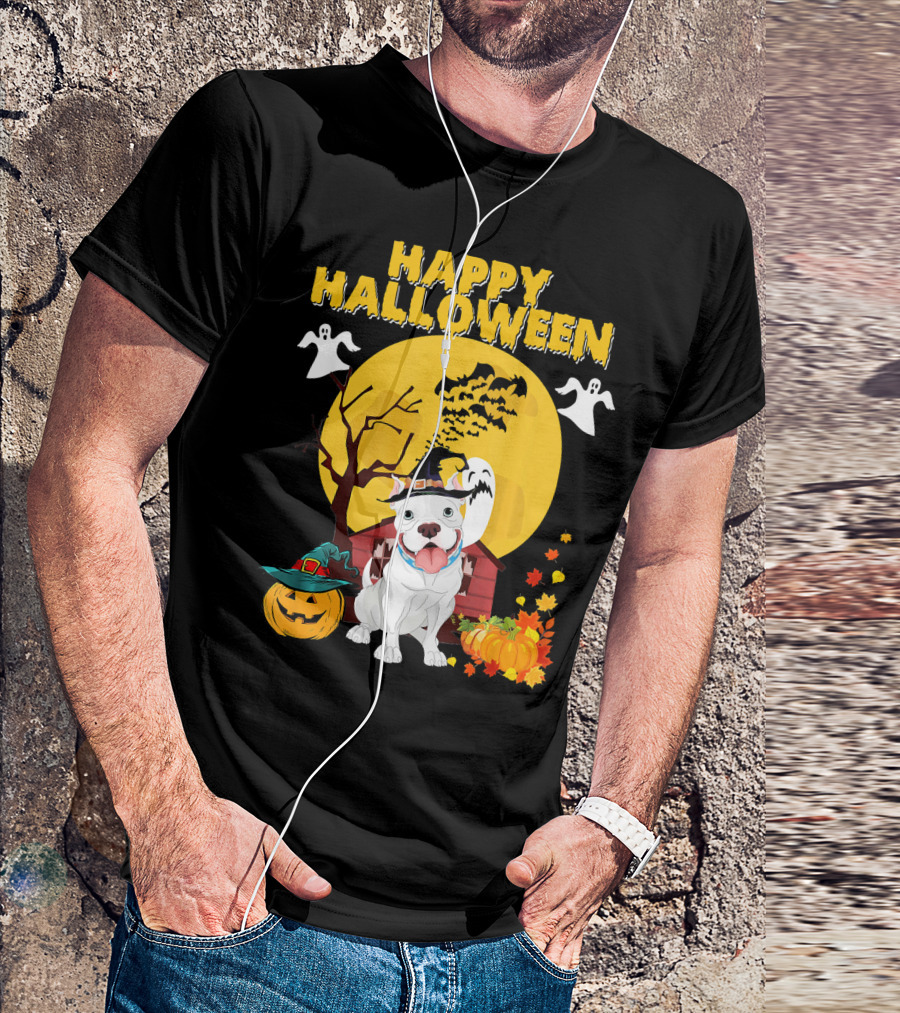 Happy Halloween Pumpkin Pitbull Dog Ghosts And Spooky Night T-Shirt
