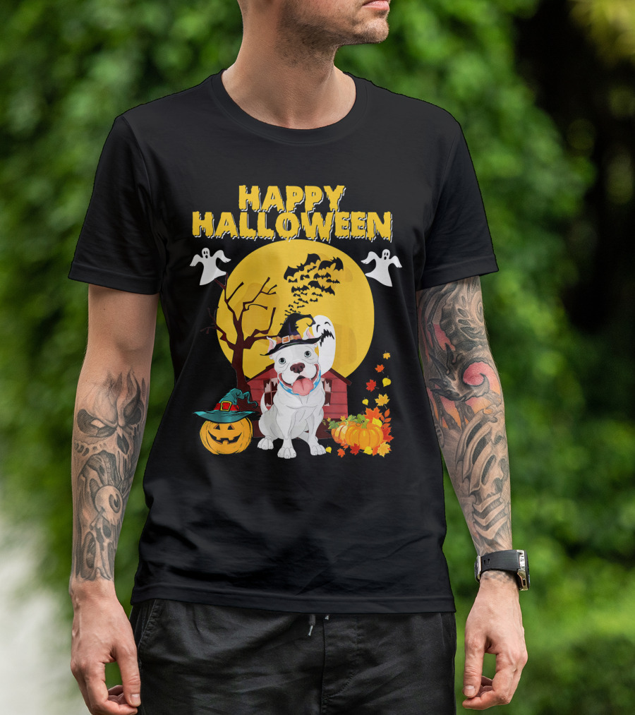 Happy Halloween Pumpkin Pitbull Dog Ghosts And Spooky Night T-Shirt