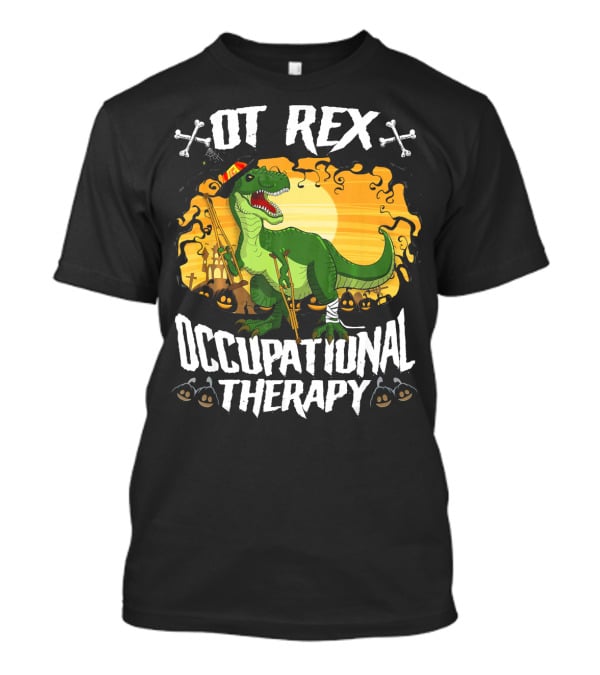 OT Rex Occupational Therapy Halloween Dinosaur With Crutches And Bandages T-Shirt