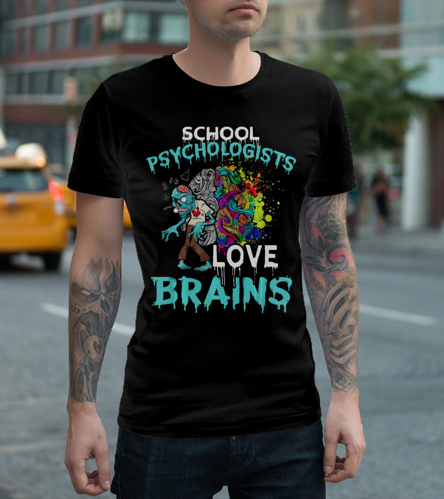 School Psychologists Love Brains Zombie Psychedelic Colors T-Shirt