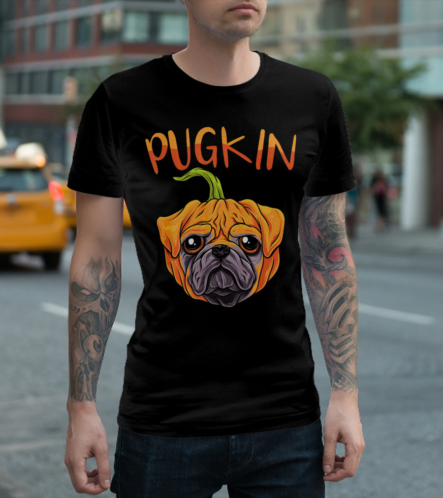 Pugkin Funny Pumpkin Pug Dog Head T-Shirt