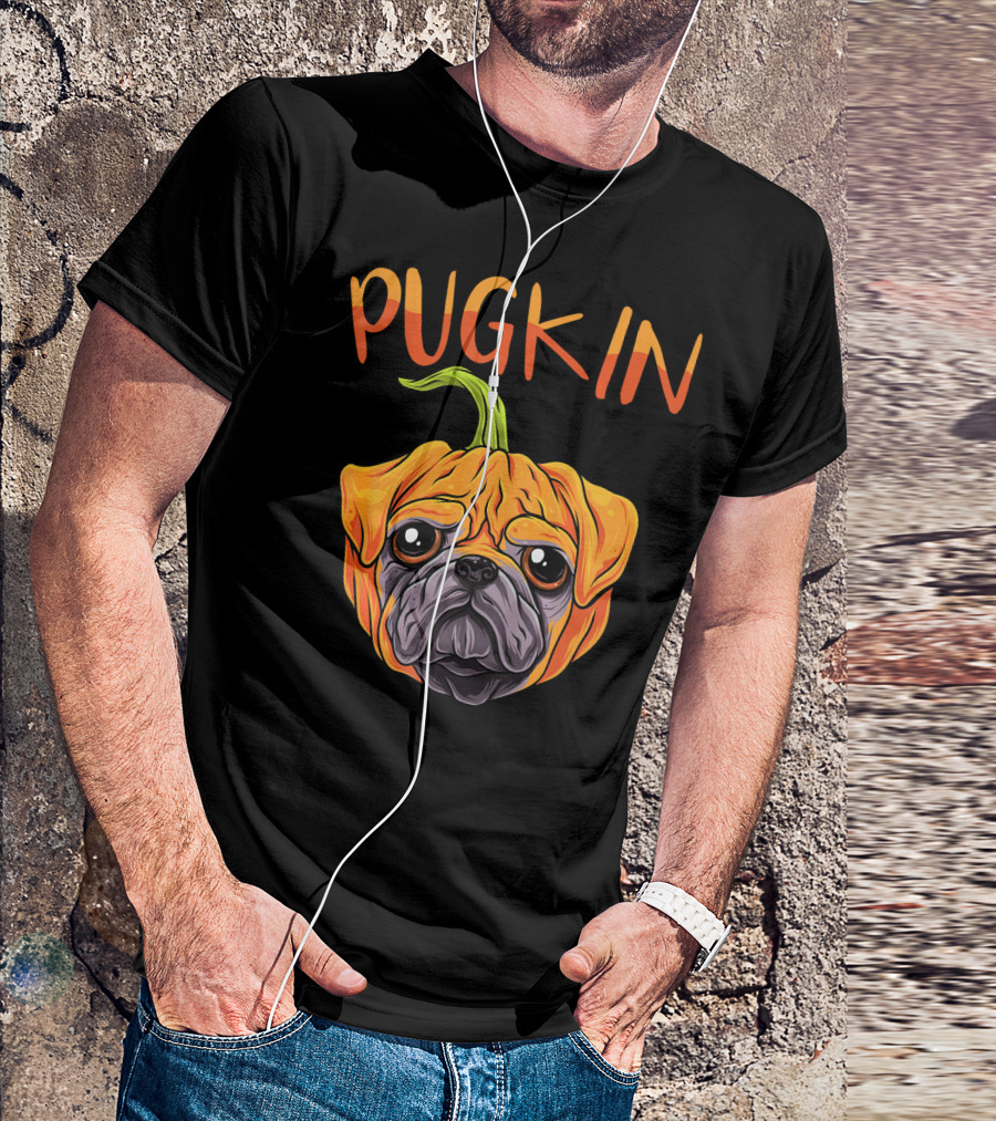 Pugkin Funny Pumpkin Pug Dog Head T-Shirt
