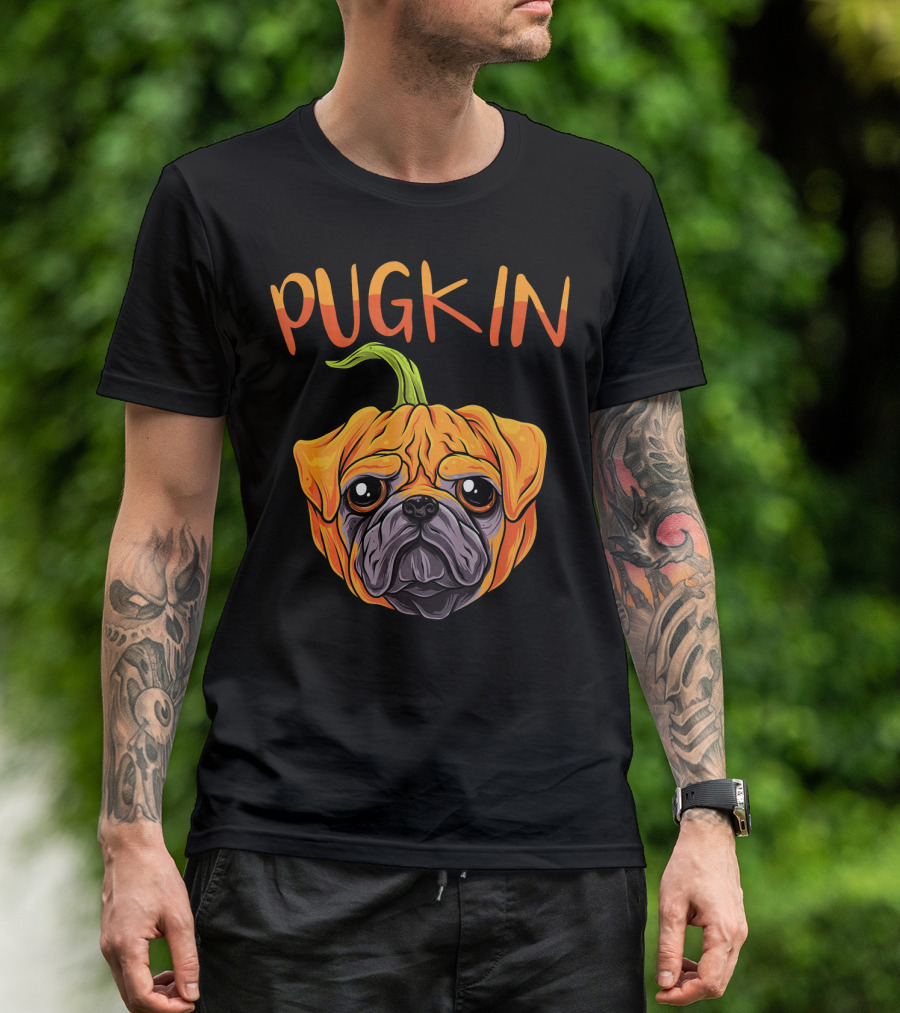 Pugkin Funny Pumpkin Pug Dog Head T-Shirt
