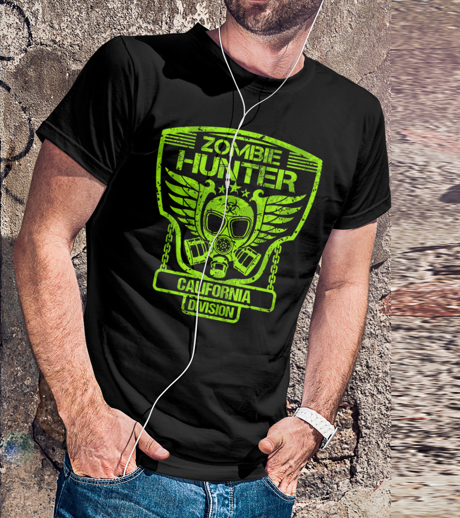 Zombie Hunter California Division Gas Mask Wings Emblem T-Shirt