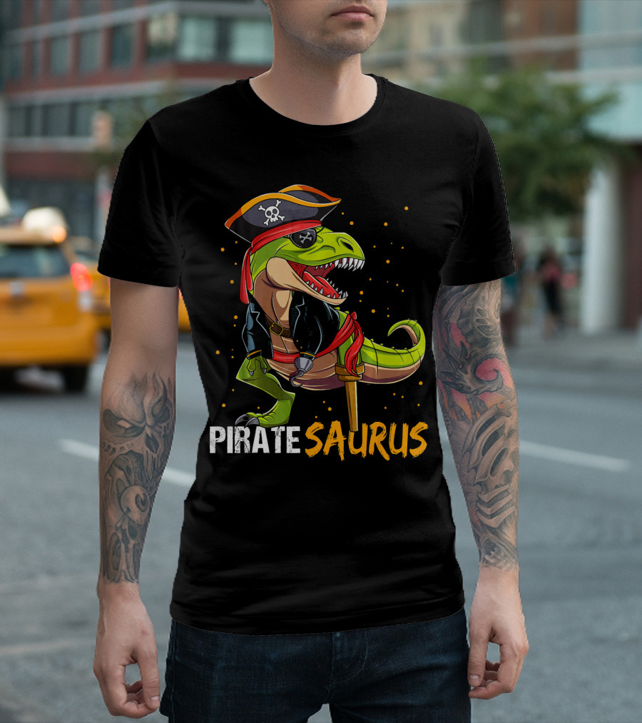 PIRATE SAURUS Dinosaur with Pirate Hat and Wooden Leg T-Shirt