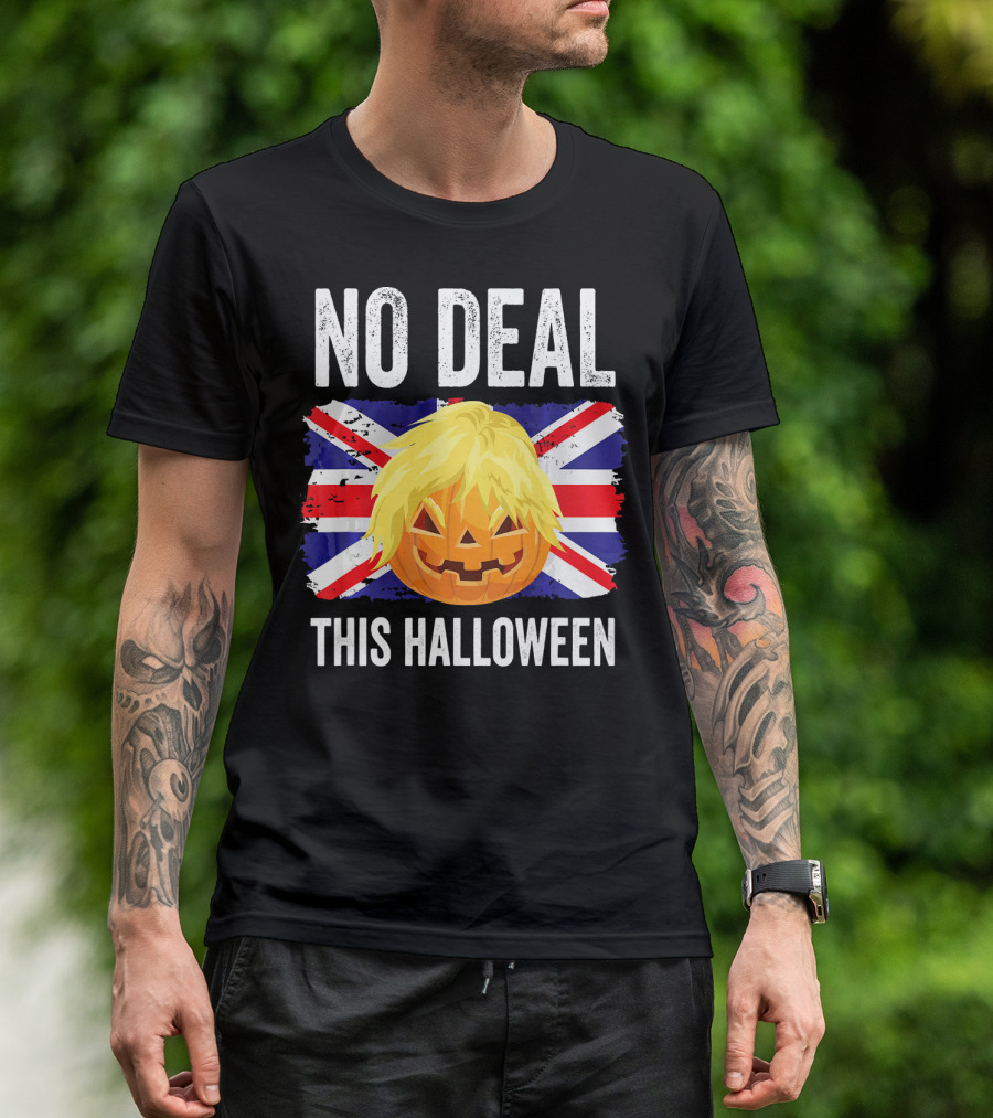 No Deal This Halloween Brexit Pumpkin UK Flag T-Shirt