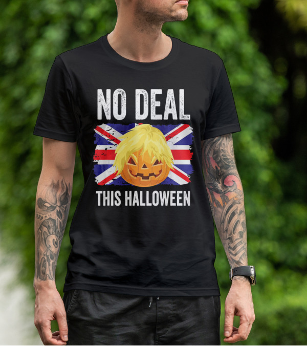 No Deal This Halloween Brexit Pumpkin UK Flag T-Shirt