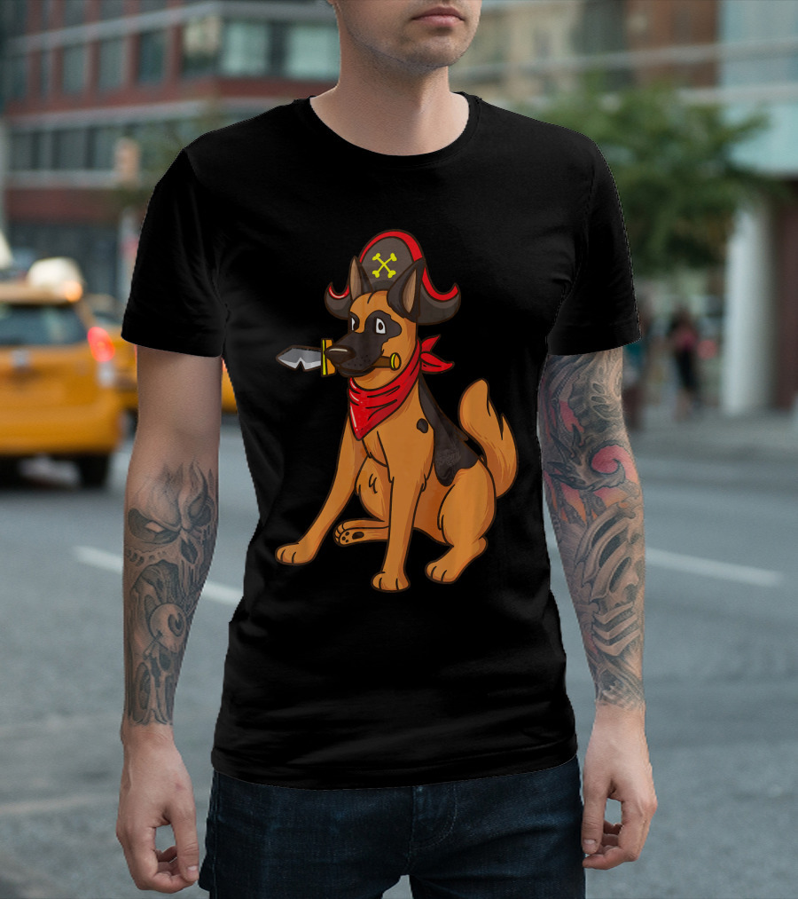 Pirate German Shepherd with Red Bandana and Hat for Halloween T-Shirt