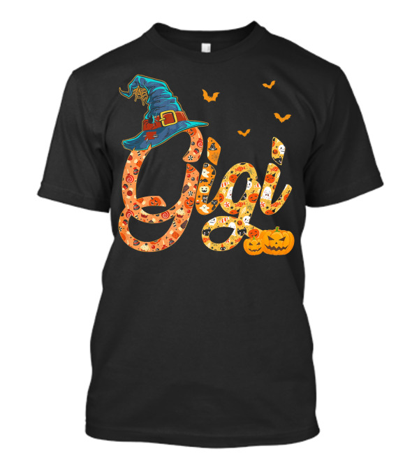 Gigi Funny Halloween Witch Hat Pumpkins Bats T-Shirt