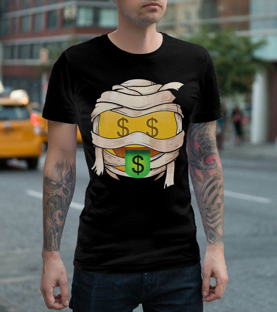 Money Face Emoji Wink Out Tongue Wrapped Mummy Style Dollar Sign Eyes T-Shirt