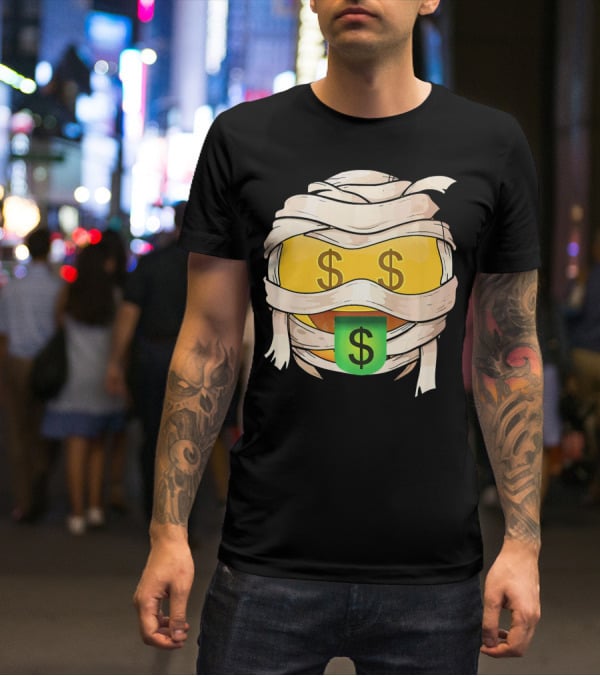 Money Face Emoji Wink Out Tongue Wrapped Mummy Style Dollar Sign Eyes T-Shirt
