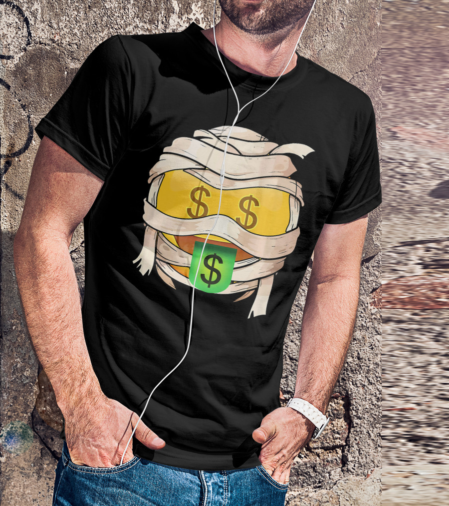Money Face Emoji Wink Out Tongue Wrapped Mummy Style Dollar Sign Eyes T-Shirt