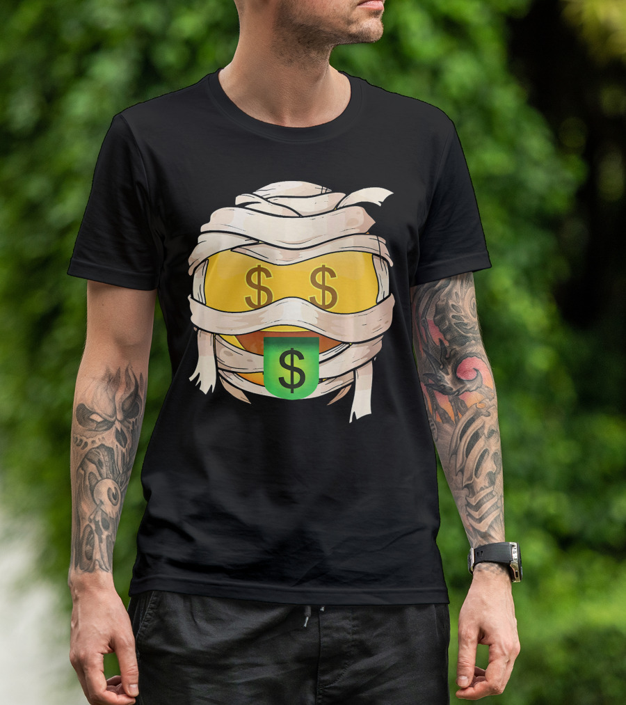 Money Face Emoji Wink Out Tongue Wrapped Mummy Style Dollar Sign Eyes T-Shirt
