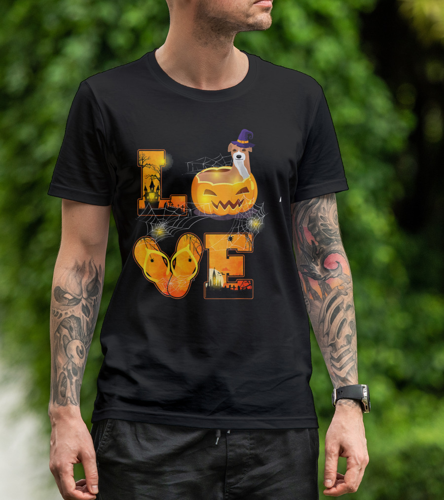 LOVE Halloween Pumpkin Italian Greyhound Spider Webs T-Shirt