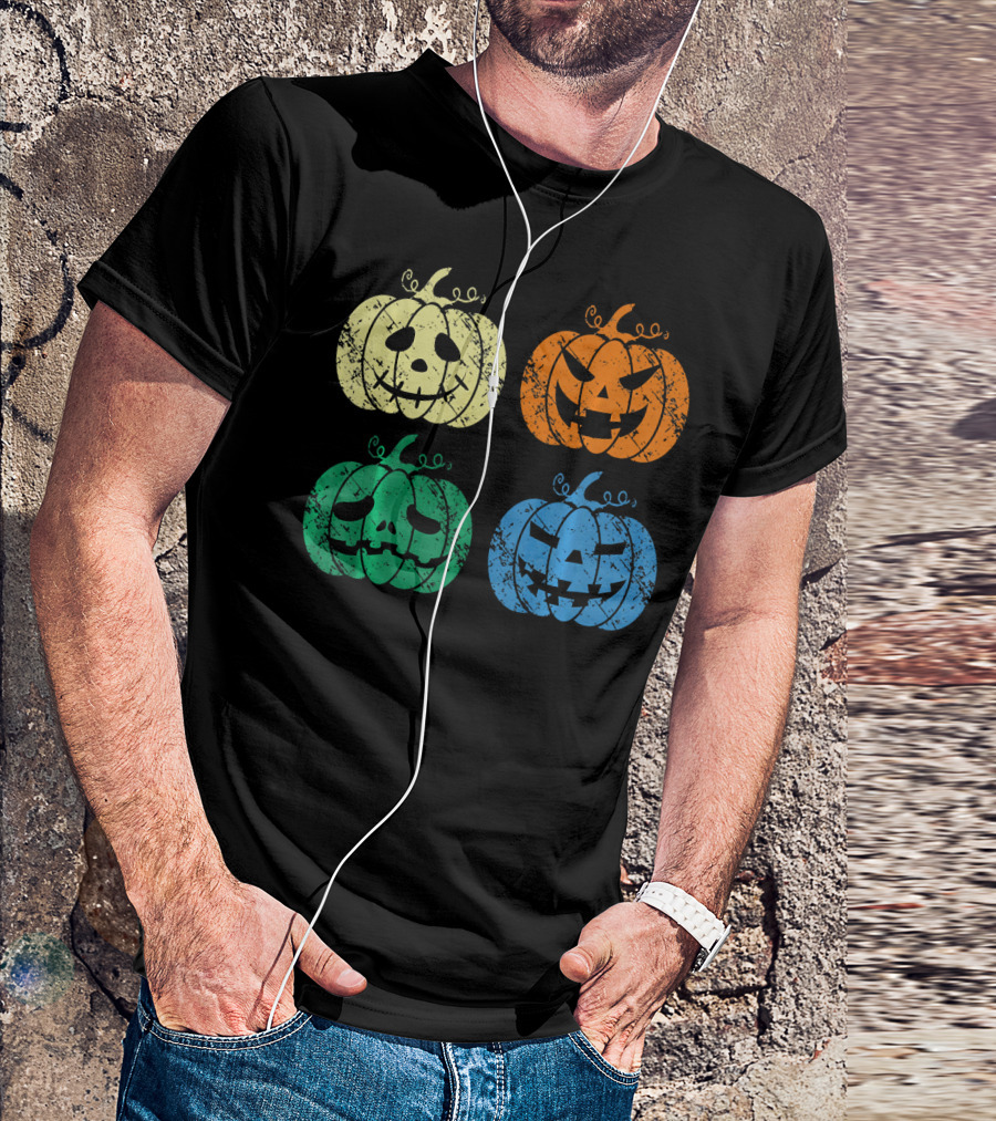 Vintage Retro Scary Pumpkin Face Halloween T-Shirt
