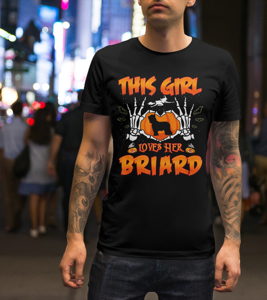 This Girl Loves Her Briard Dog Halloween Skeleton Pumpkin T-Shirt