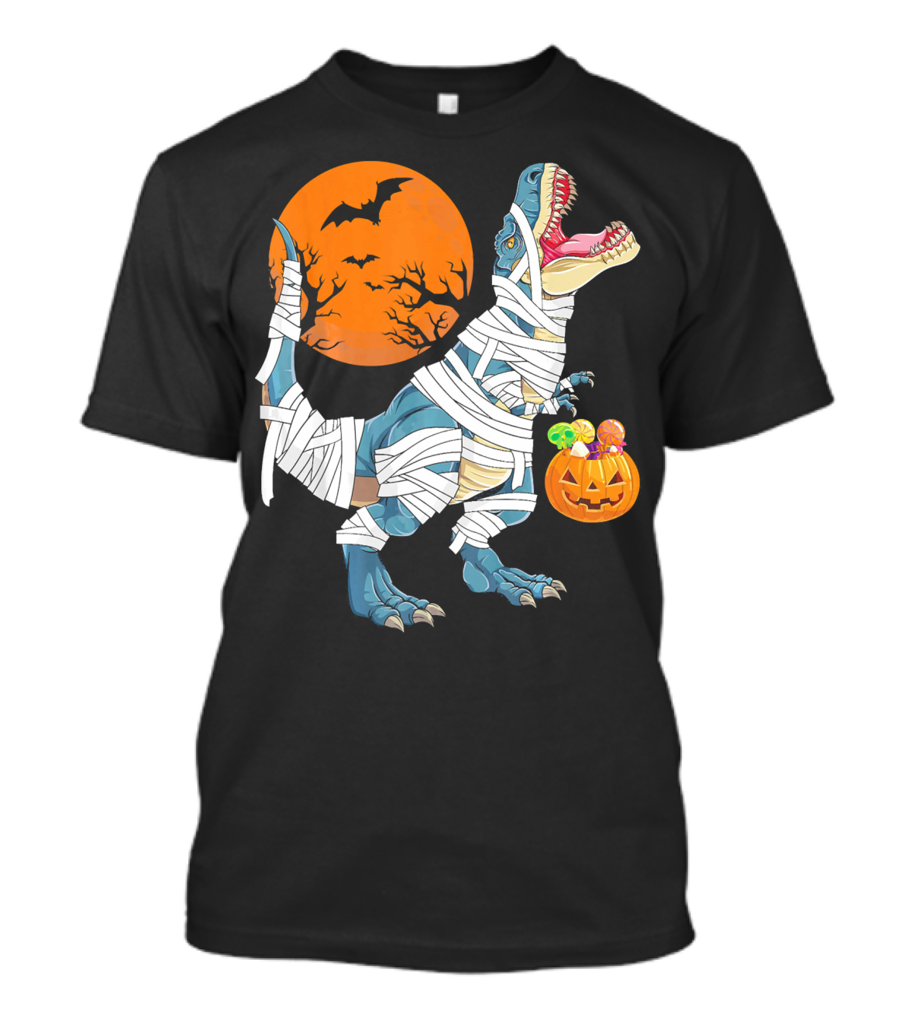 Halloween Dino Girls Kids Mummy Dinosaur Bats Pumpkin Moon T-Shirt