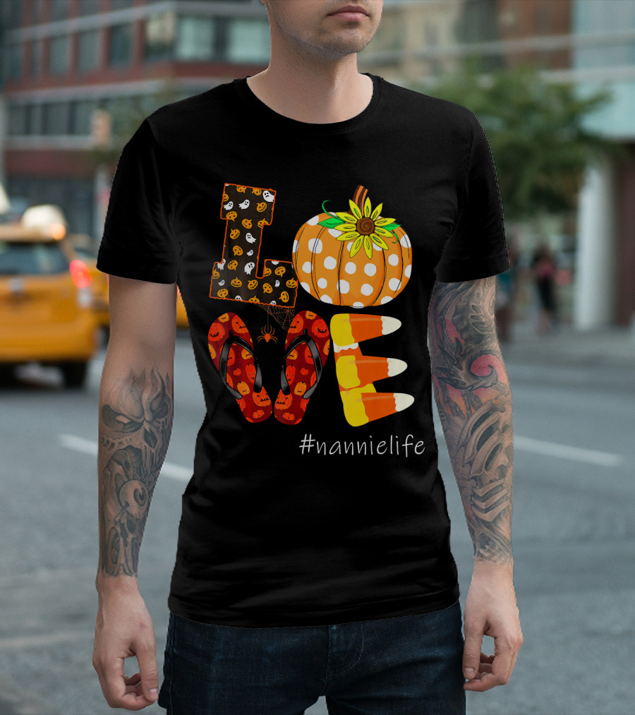 LOVE Pumpkin Candy Corn Flip Flops #nannielife T-Shirt