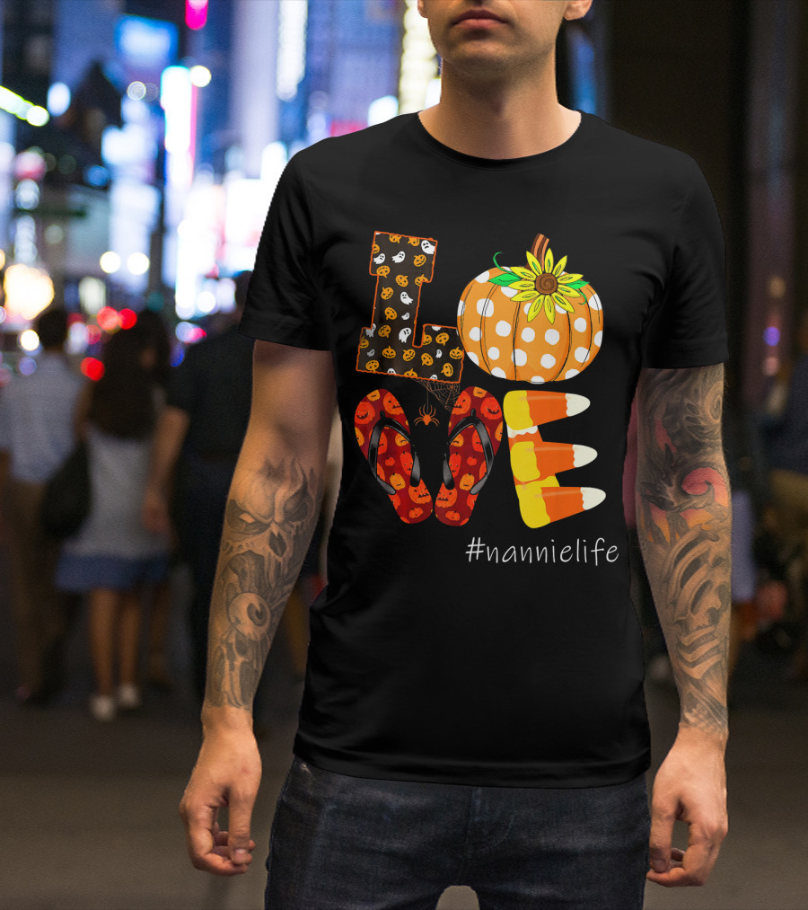 LOVE Pumpkin Candy Corn Flip Flops #nannielife T-Shirt
