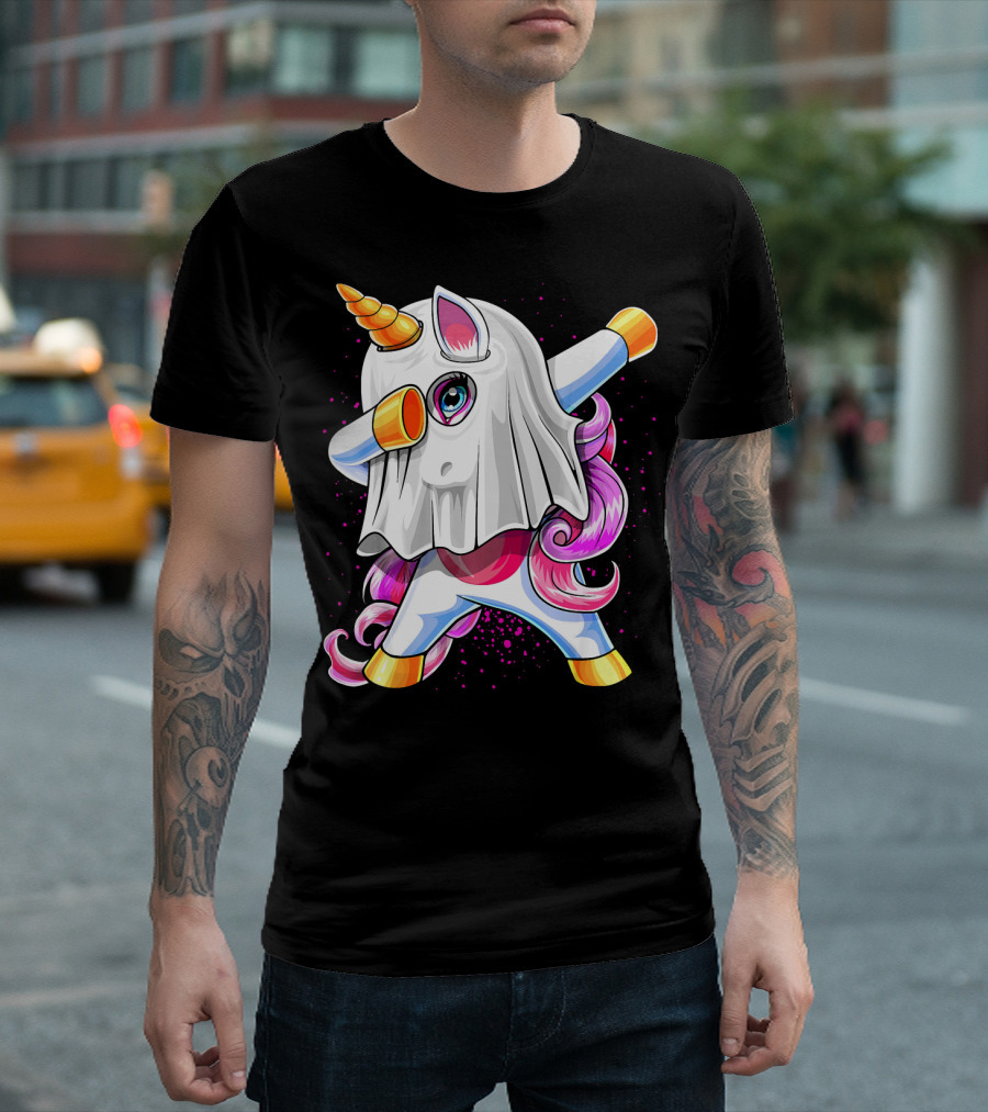 Dabbing Unicorn in Halloween Ghost Costume T-Shirt