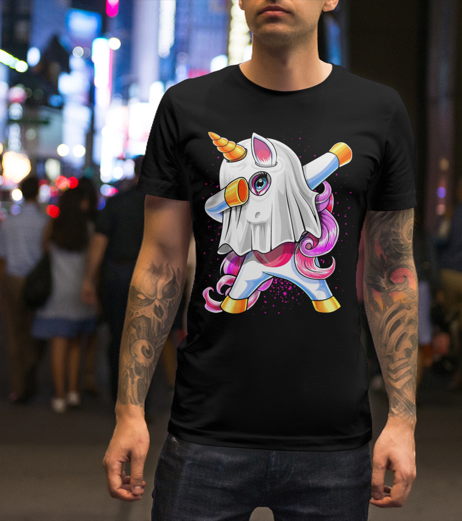 Dabbing Unicorn In Halloween Ghost Costume T-Shirt