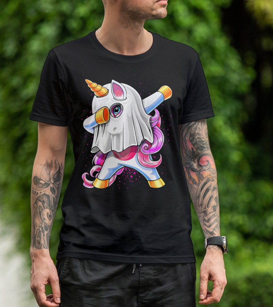 Dabbing Unicorn In Halloween Ghost Costume T-Shirt